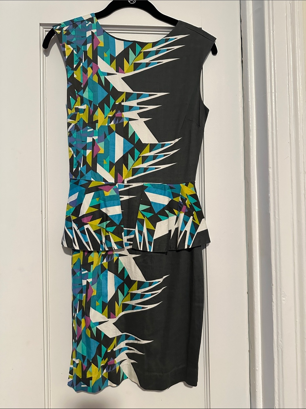 Walter Baker Sleeveless Dress in Charcoal with Geometric Accents